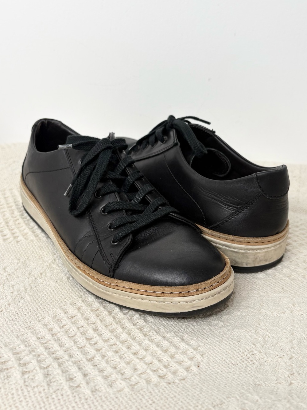 To Boot Black Leather Low-Top Sneakers with Tan Welt